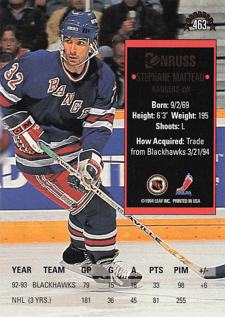 1993-94 Donruss Hockey Stephane Matteau #463