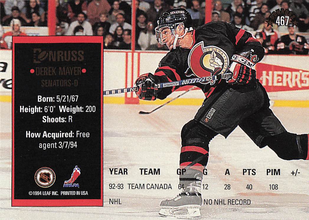 1993-94 Donruss Hockey Derek Mayer #467 Rookie