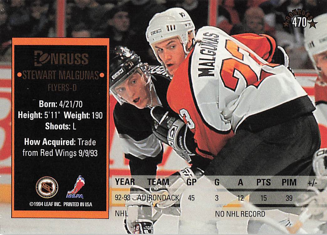 1993-94 Donruss Hockey Stewart Malgunas #470 Rookie
