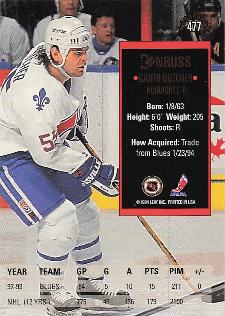 1993-94 Donruss Hockey Garth Butcher #477