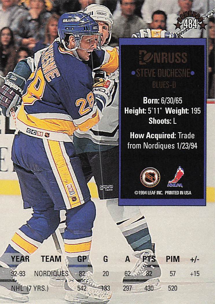1993-94 Donruss Hockey Steve Duchesne #484