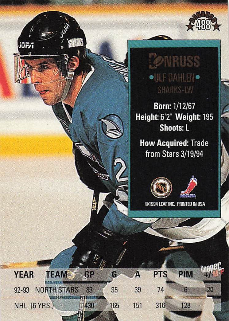1993-94 Donruss Hockey Ulf Dahlen #488