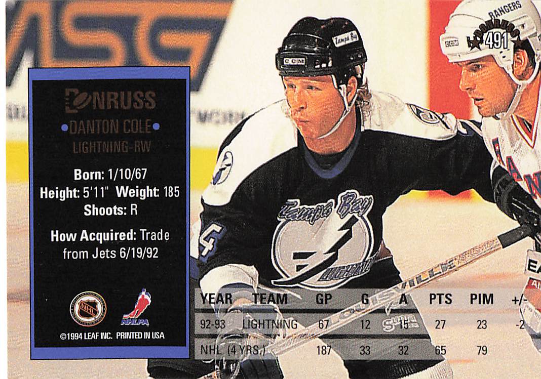 1993-94 Donruss Hockey Danton Cole #491