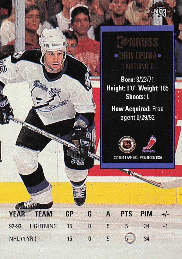 1993-94 Donruss Hockey Chris LiPuma #493 Rookie
