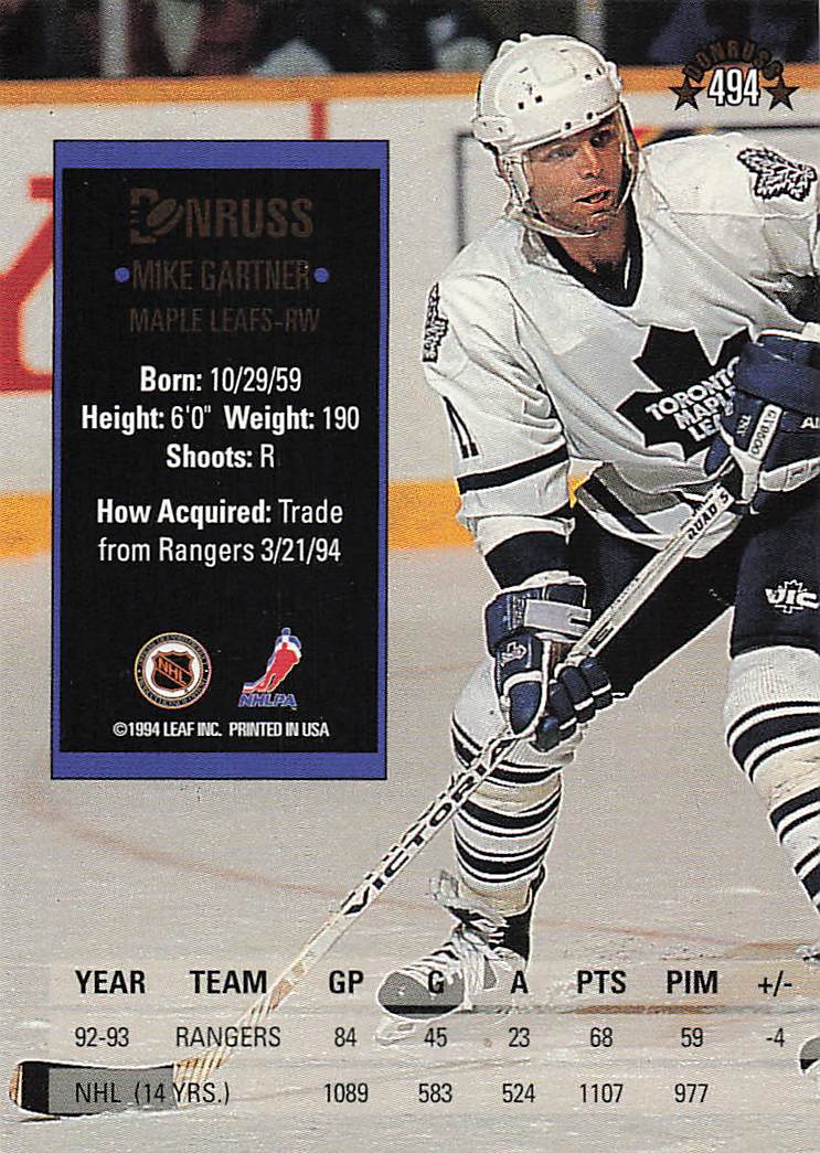1993-94 Donruss Hockey Mike Gartner #494