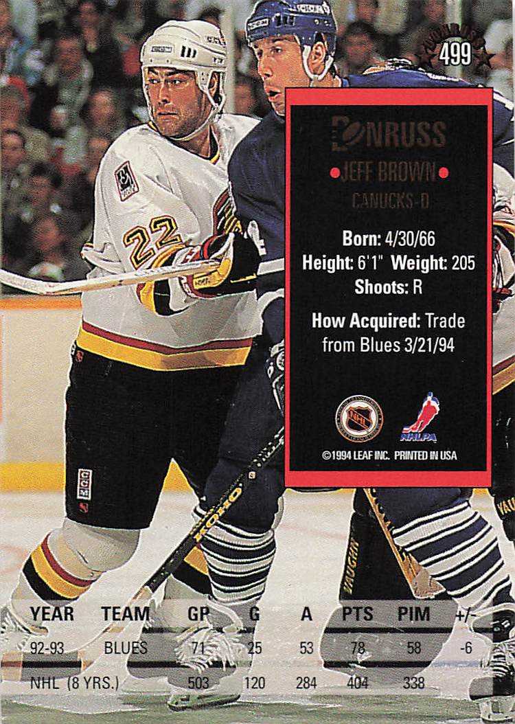 1993-94 Donruss Hockey Jeff Brown #499