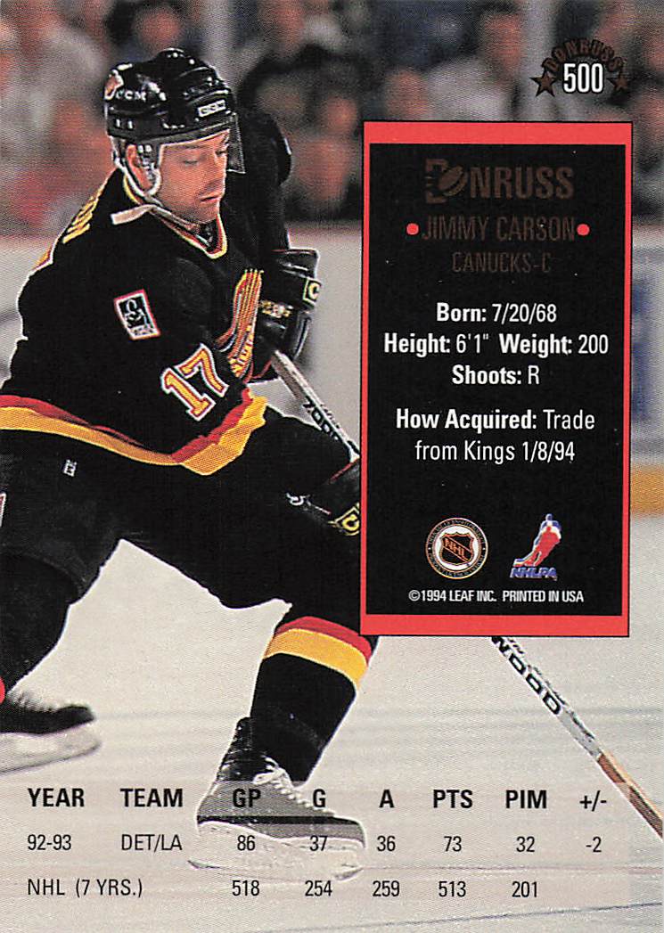1993-94 Donruss Hockey Jimmy Carson #500
