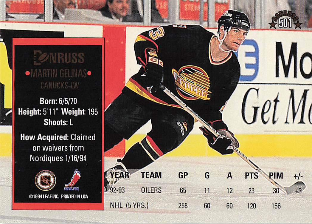 1993-94 Donruss Hockey Martin Gelinas #501