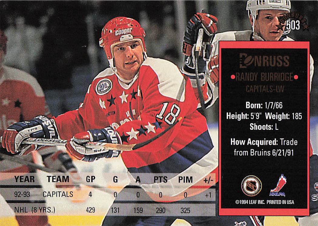 1993-94 Donruss Hockey Randy Burridge #503