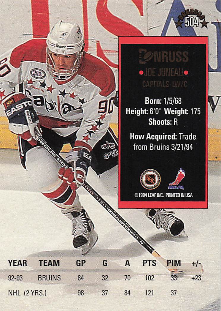 1993-94 Donruss Hockey Joe Juneau #504