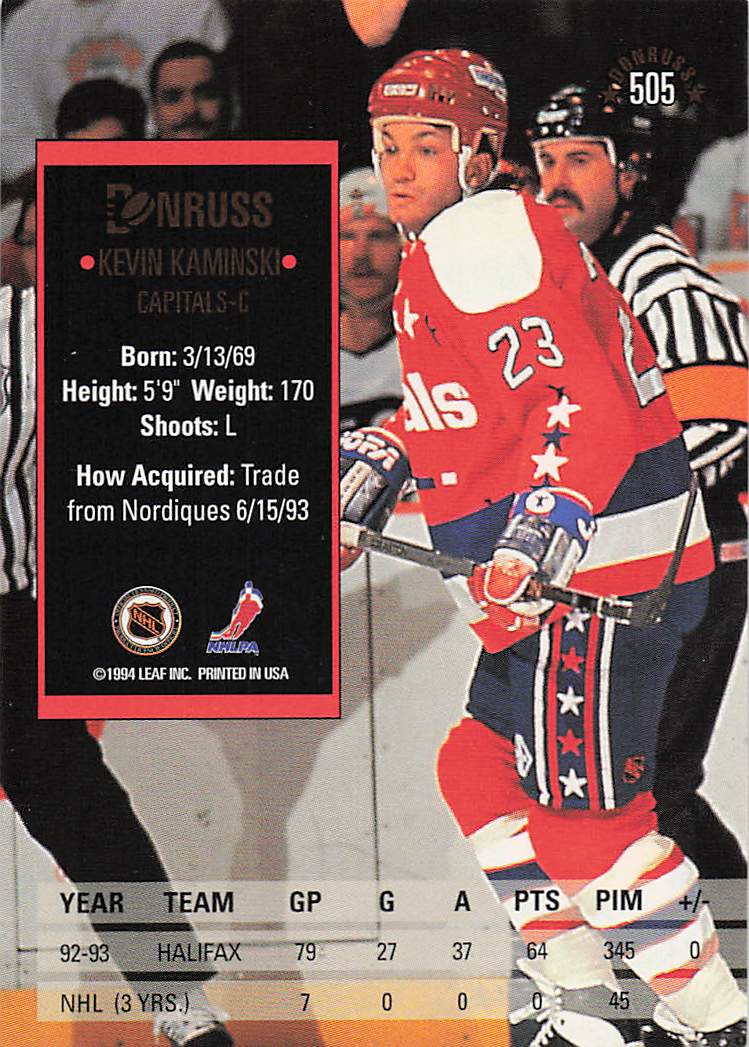 1993-94 Donruss Hockey Kevin Kaminski #505 Rookie