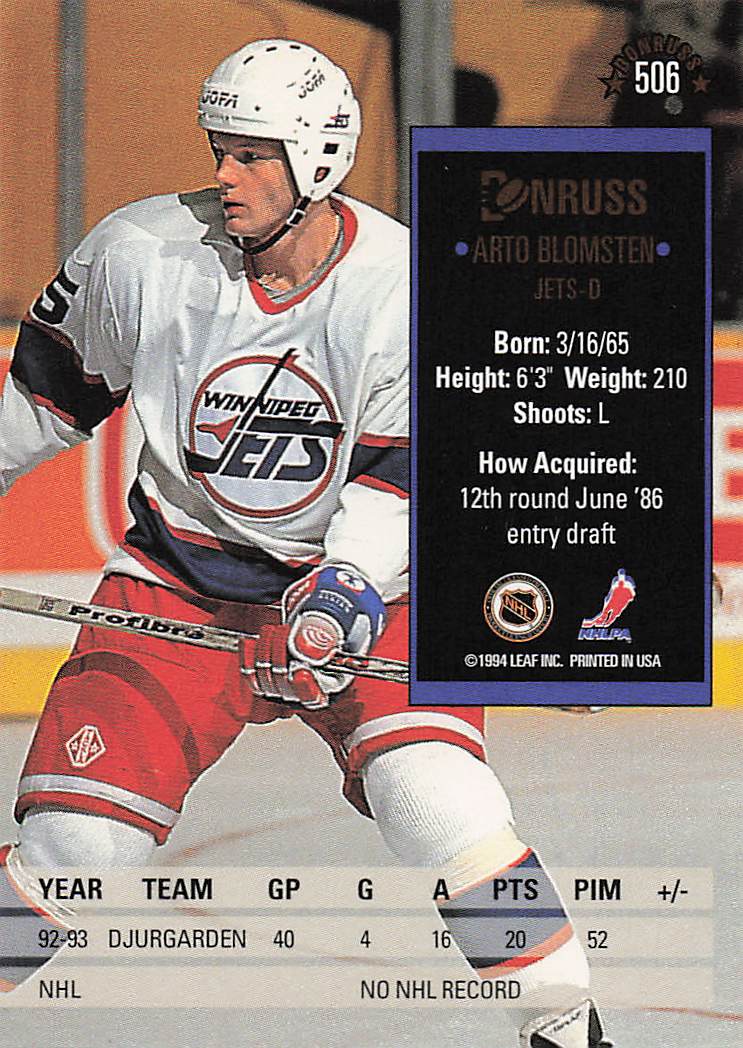 1993-94 Donruss Hockey Arto Blomsten #506