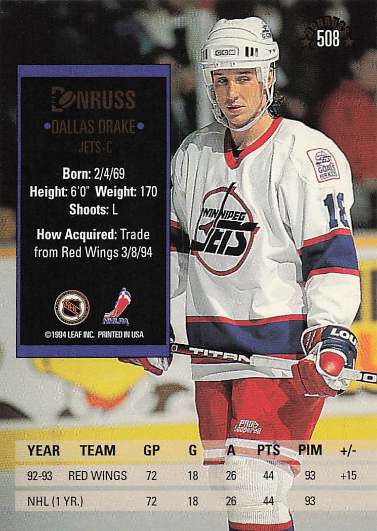 1993-94 Donruss Hockey Dallas Drake #508