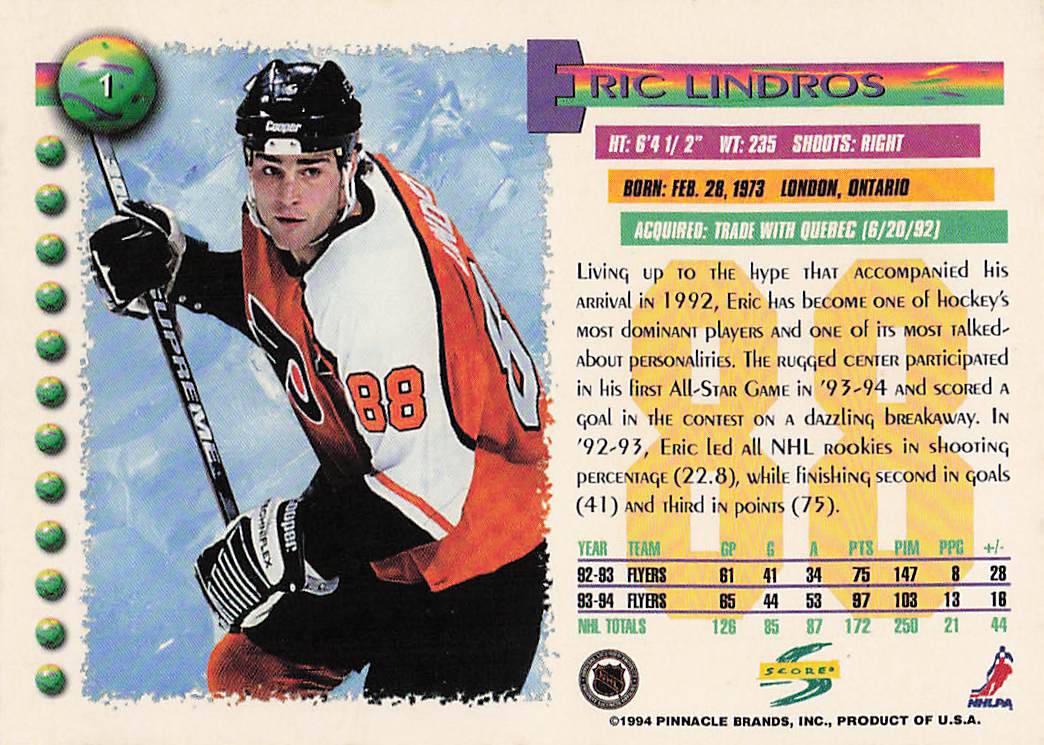 1994-95 Score Hockey Eric Lindros #1