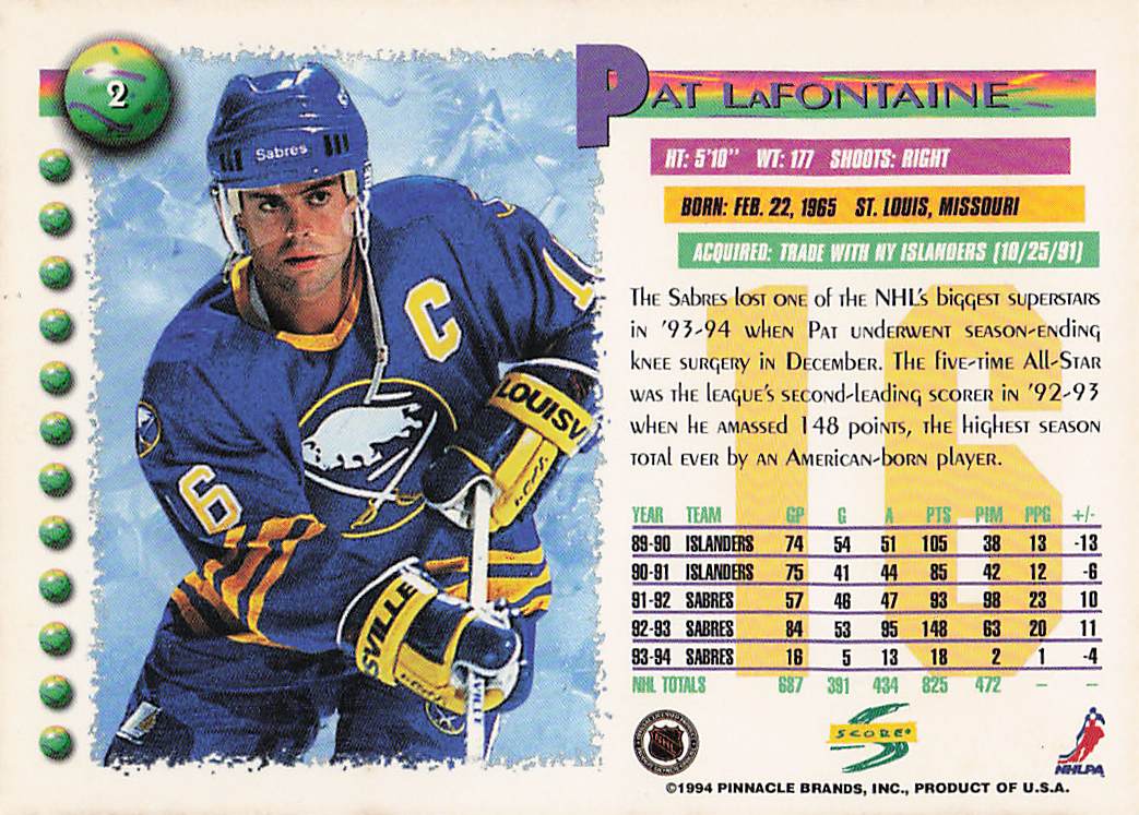 1994-95 Score Hockey Pat LaFontaine #2