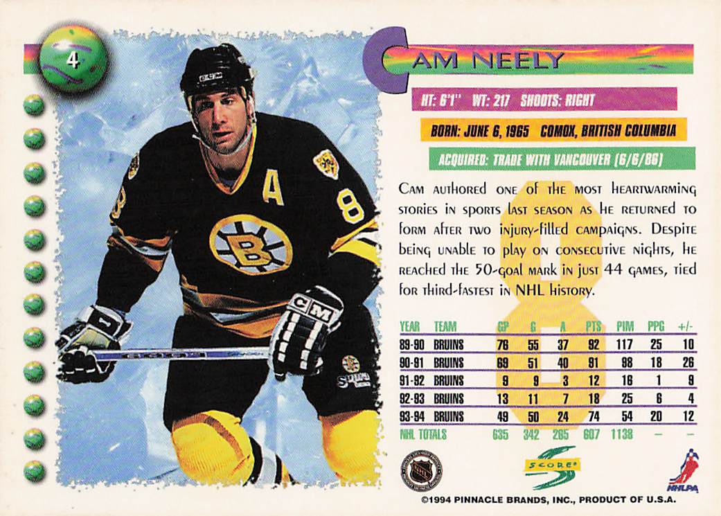1994-95 Score Hockey Cam Neely #4