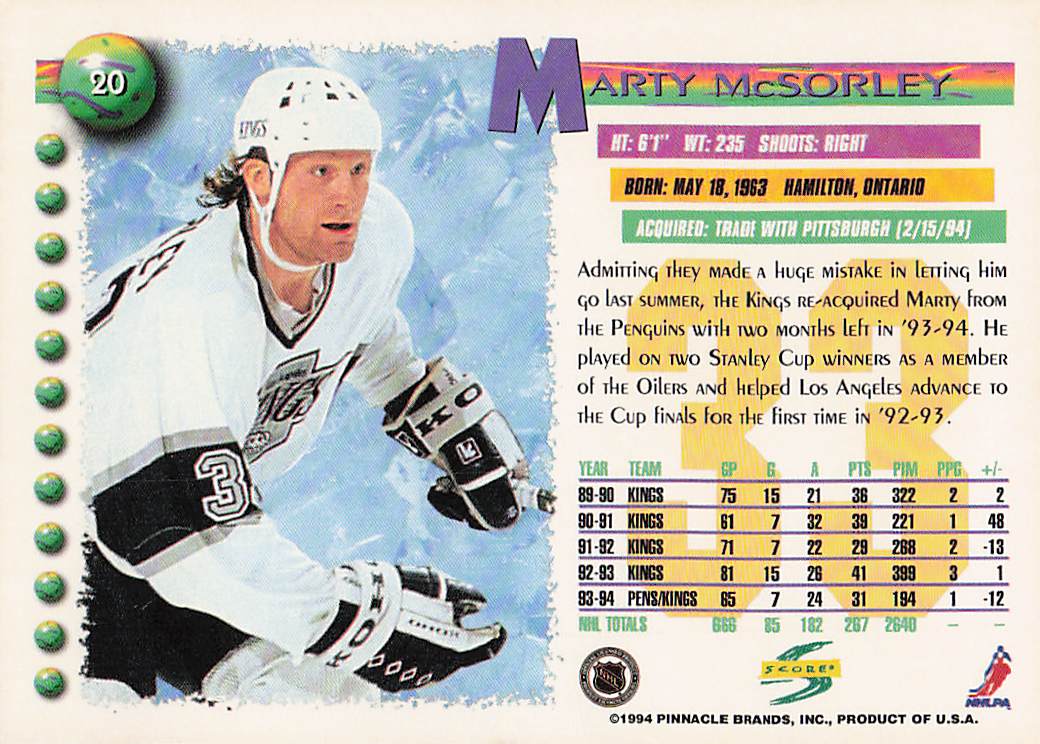 1994-95 Score Hockey Marty McSorley #20
