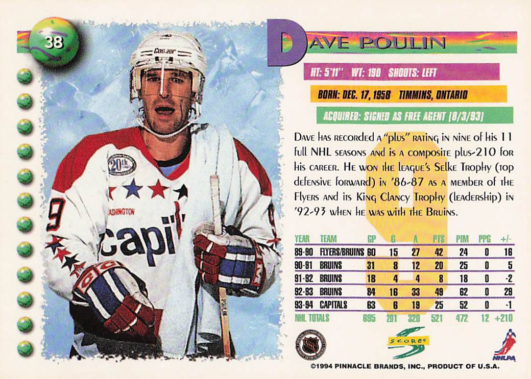 1994-95 Score Hockey Dave Poulin #38