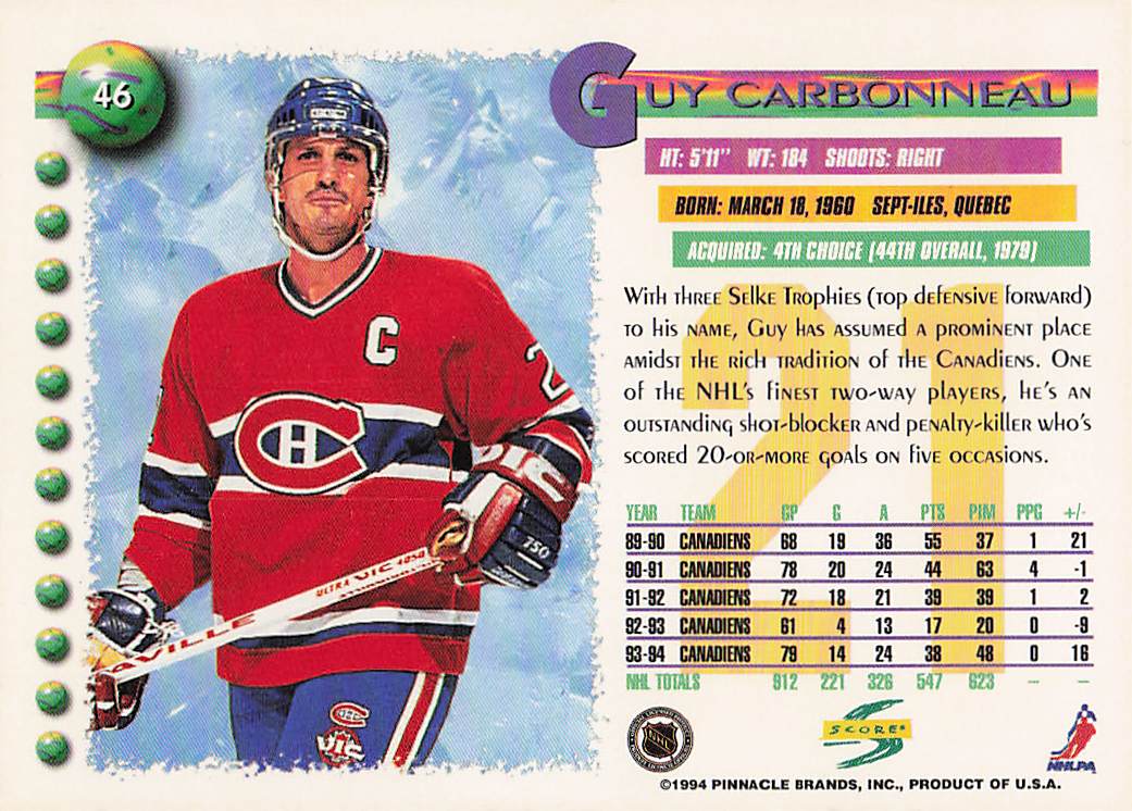 1994-95 Score Hockey Guy Carbonneau #46