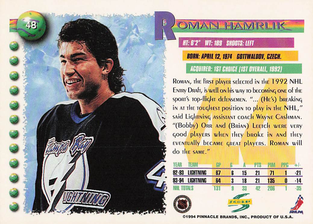 1994-95 Score Hockey Roman Hamrlik #48
