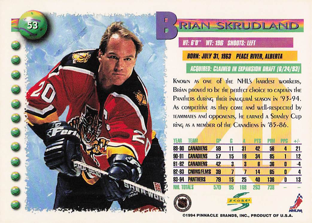 1994-95 Score Hockey Brian Skrudland #53