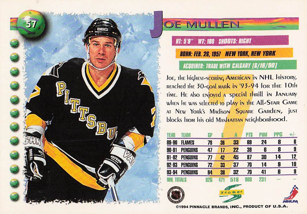 1994-95 Score Hockey Joe Mullen #57