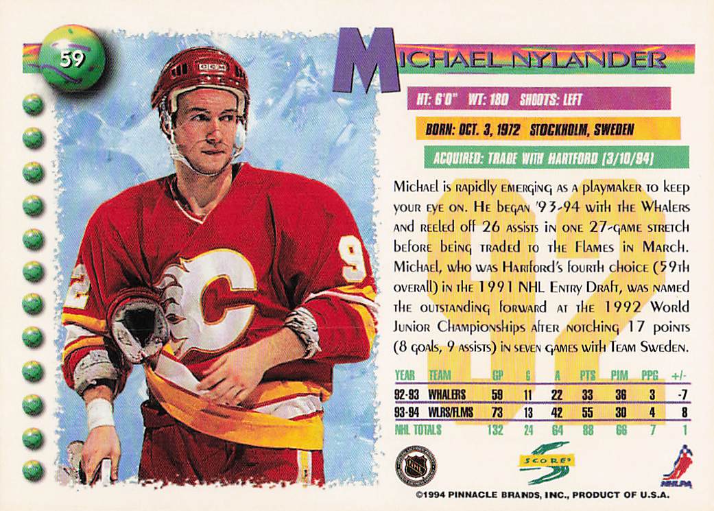 1994-95 Score Hockey Michael Nylander #59