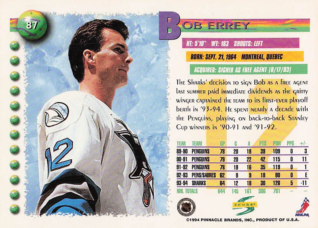 1994-95 Score Hockey Bob Errey #87