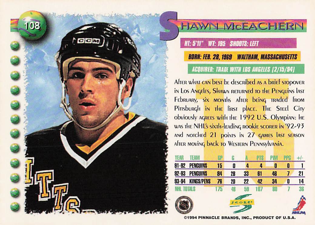 1994-95 Score Hockey Shawn McEachern #108