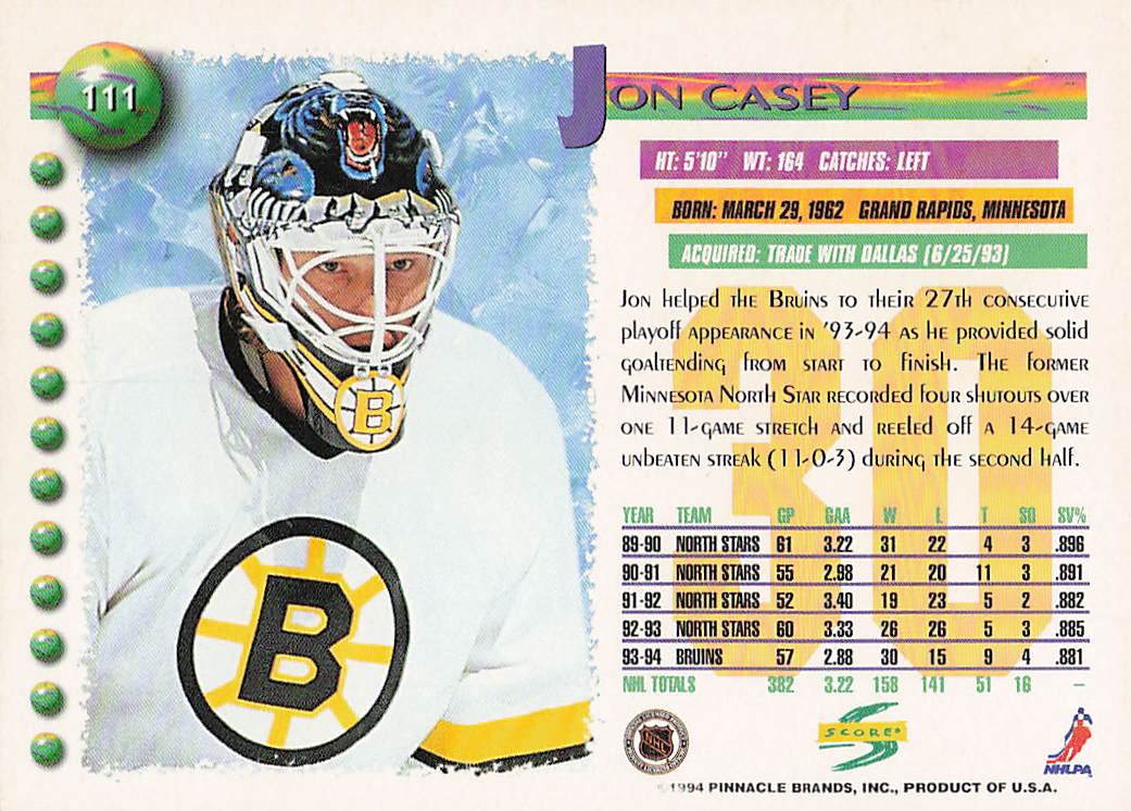 1994-95 Score Hockey Jon Casey #111