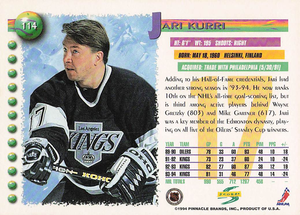 1994-95 Score Hockey Jari Kurri #114