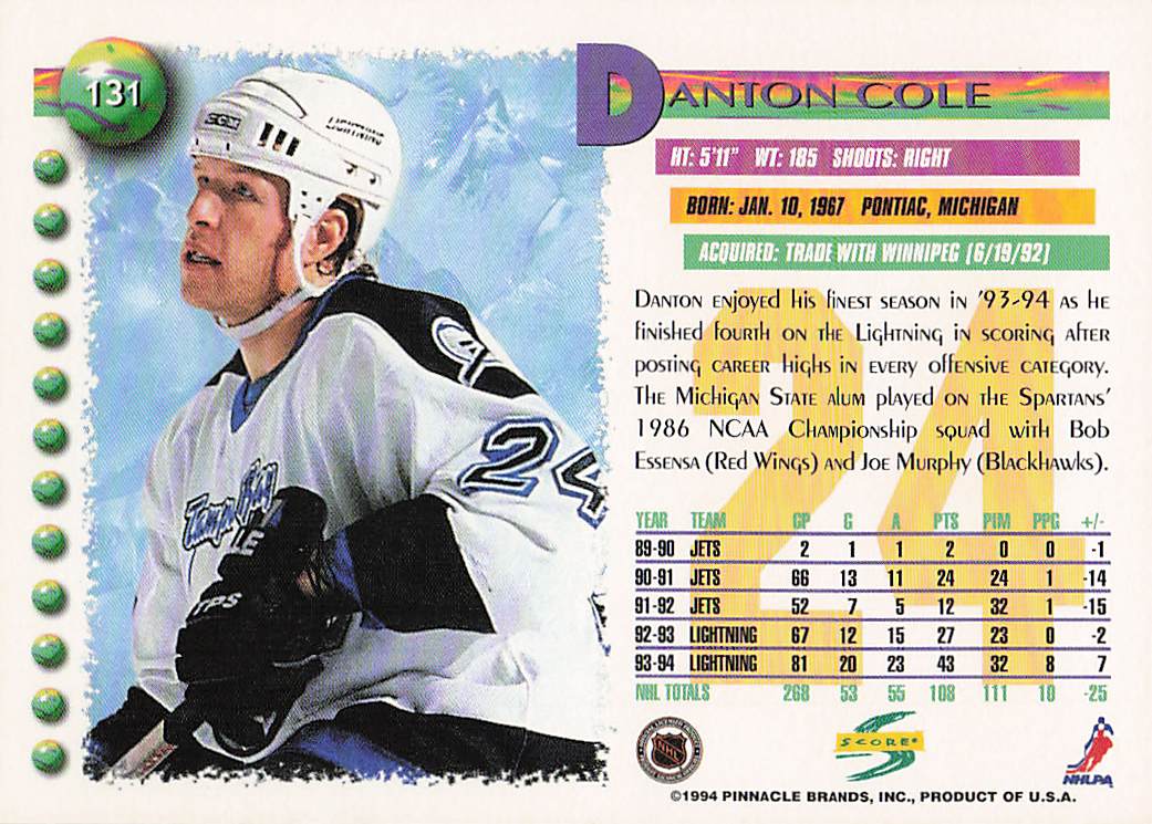 1994-95 Score Hockey Danton Cole #131