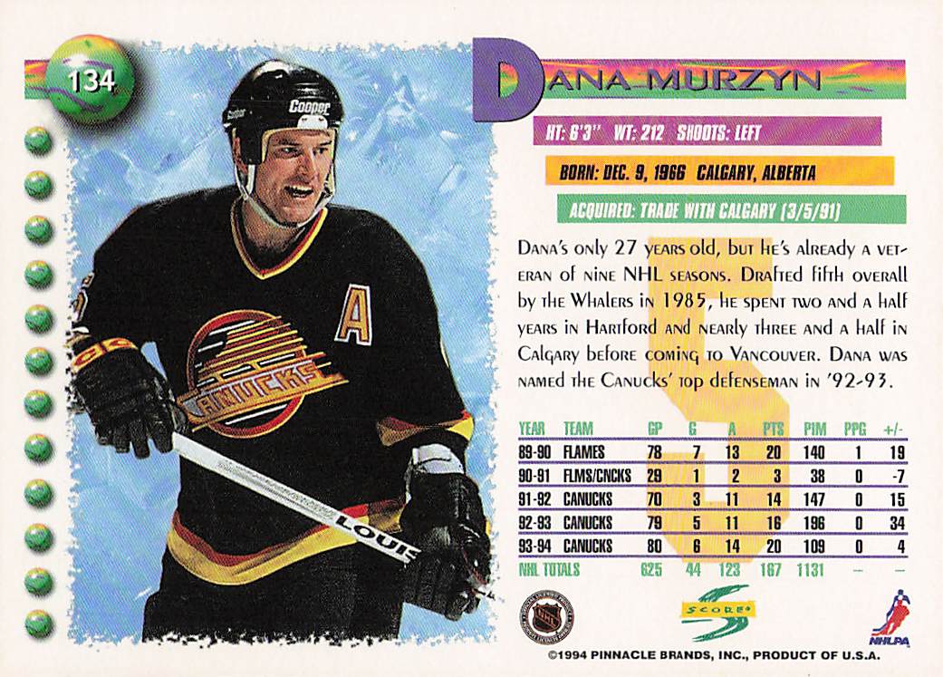1994-95 Score Hockey Dana Murzyn #134