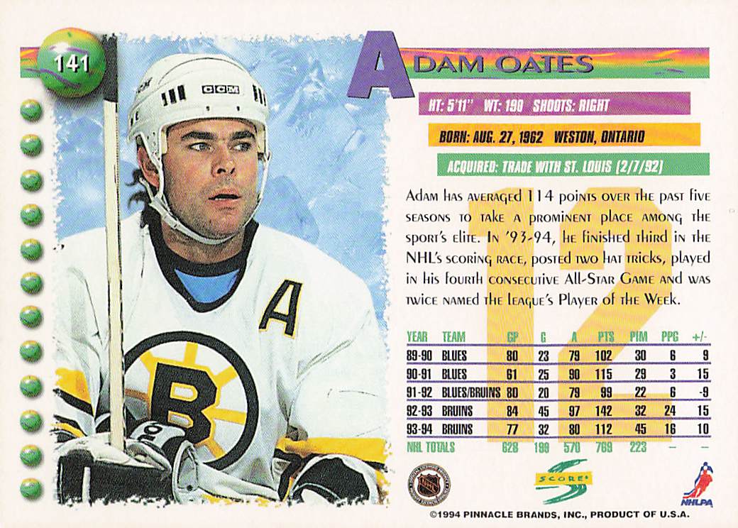 1994-95 Score Hockey Adam Oates #141