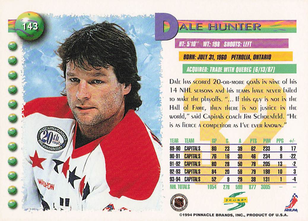 1994-95 Score Hockey Dale Hunter #143