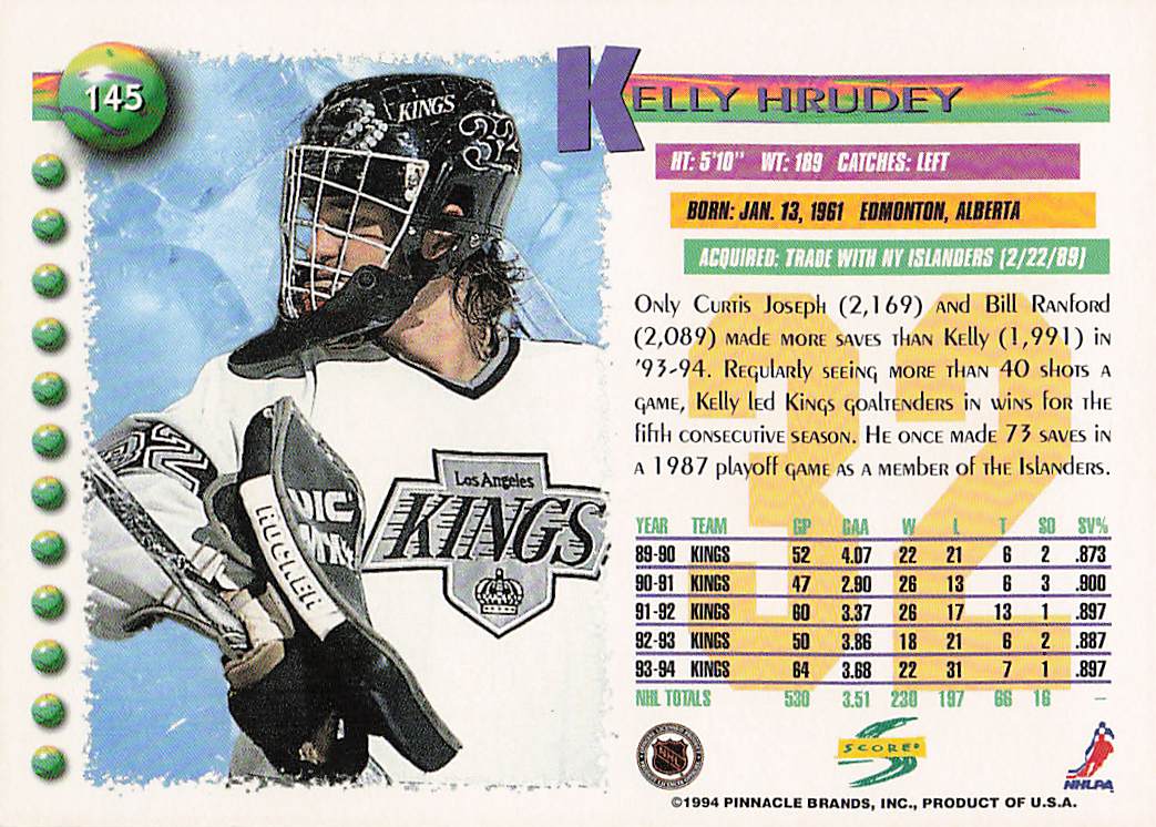 1994-95 Score Hockey Kelly Hrudey #145