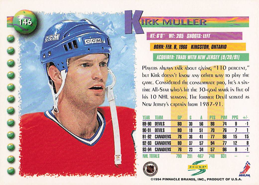 1994-95 Score Hockey Kirk Muller #146
