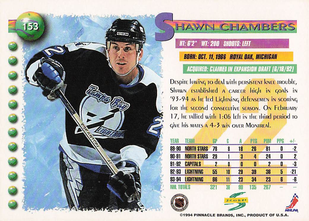 1994-95 Score Hockey Shawn Chambers #153