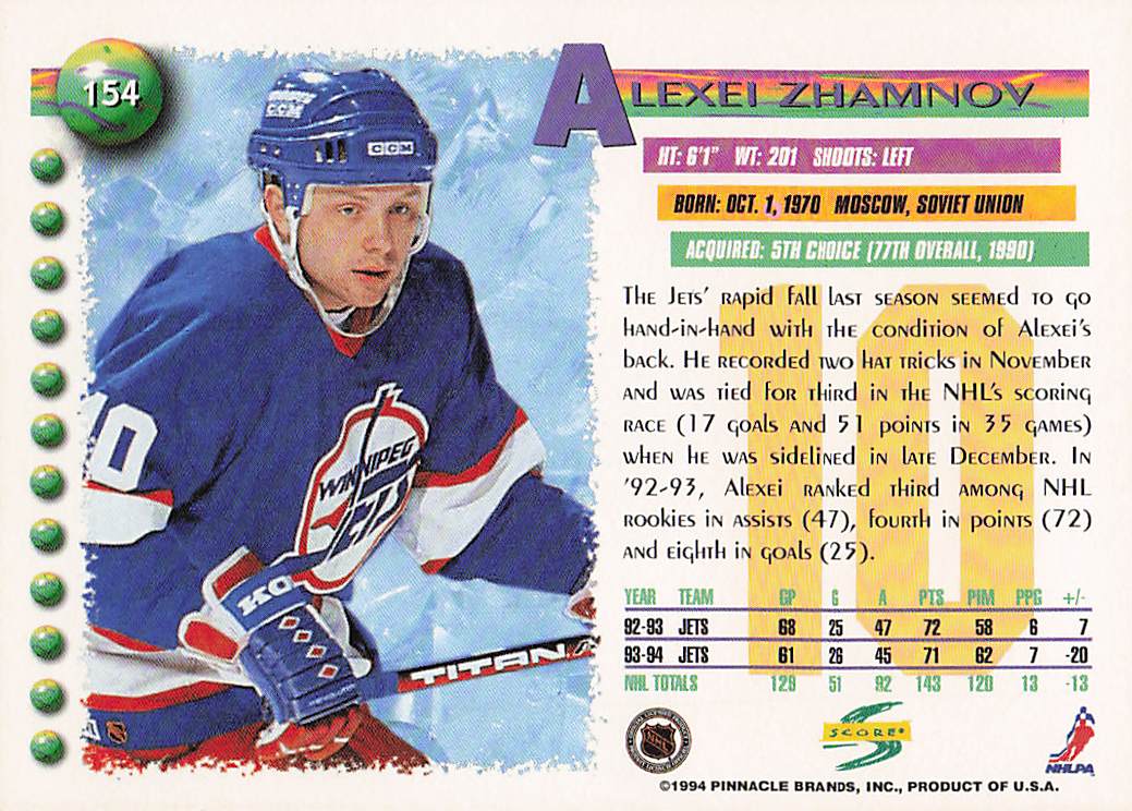 1994-95 Score Hockey Alexei Zhamnov #154
