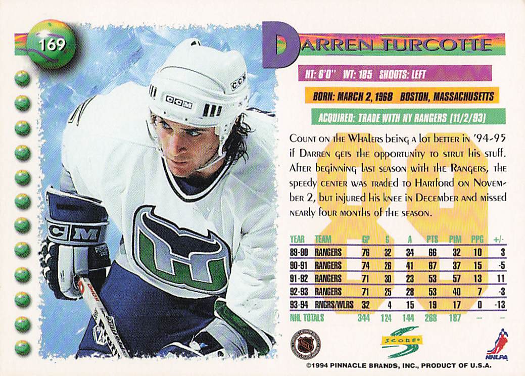 1994-95 Score Hockey Darren Turcotte #169