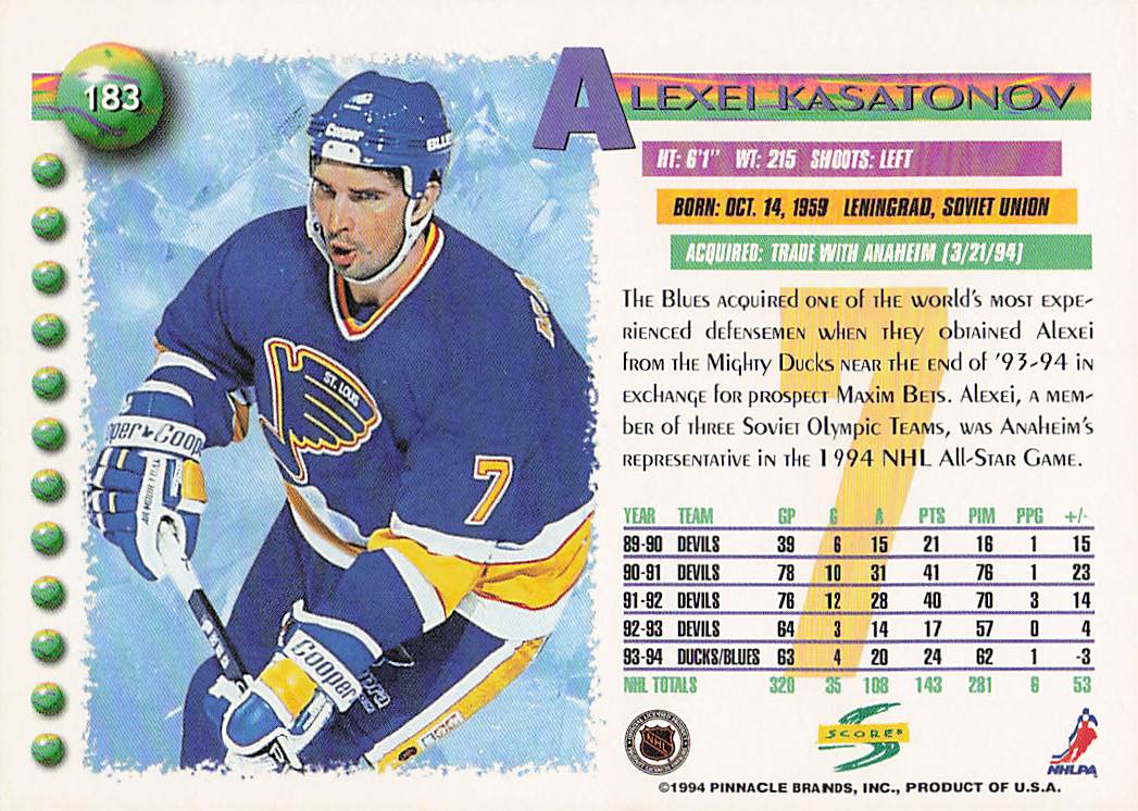 1994-95 Score Hockey Alexei Kasatonov #183