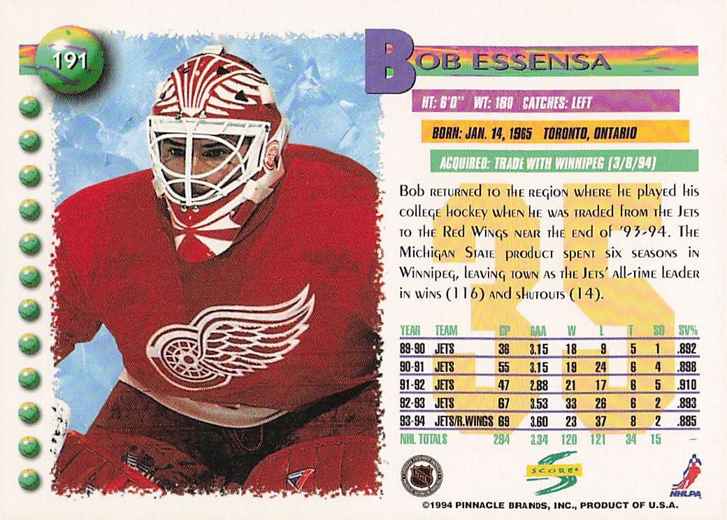1994-95 Score Hockey Bob Essensa #191