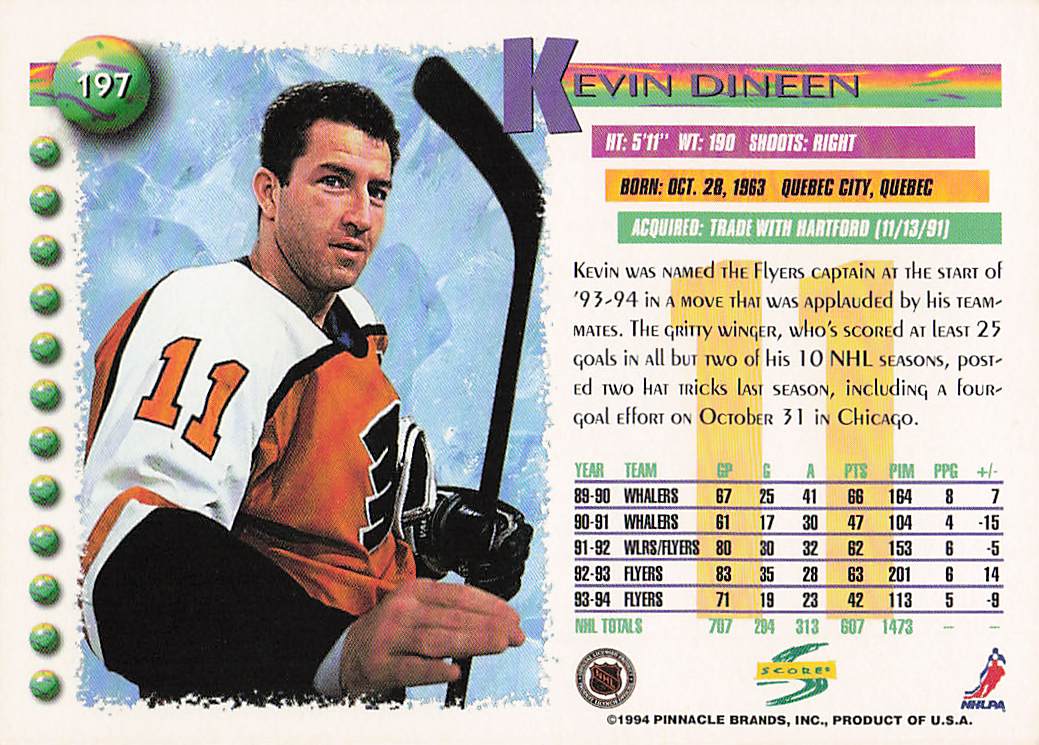 1994-95 Score Hockey Kevin Dineen #197