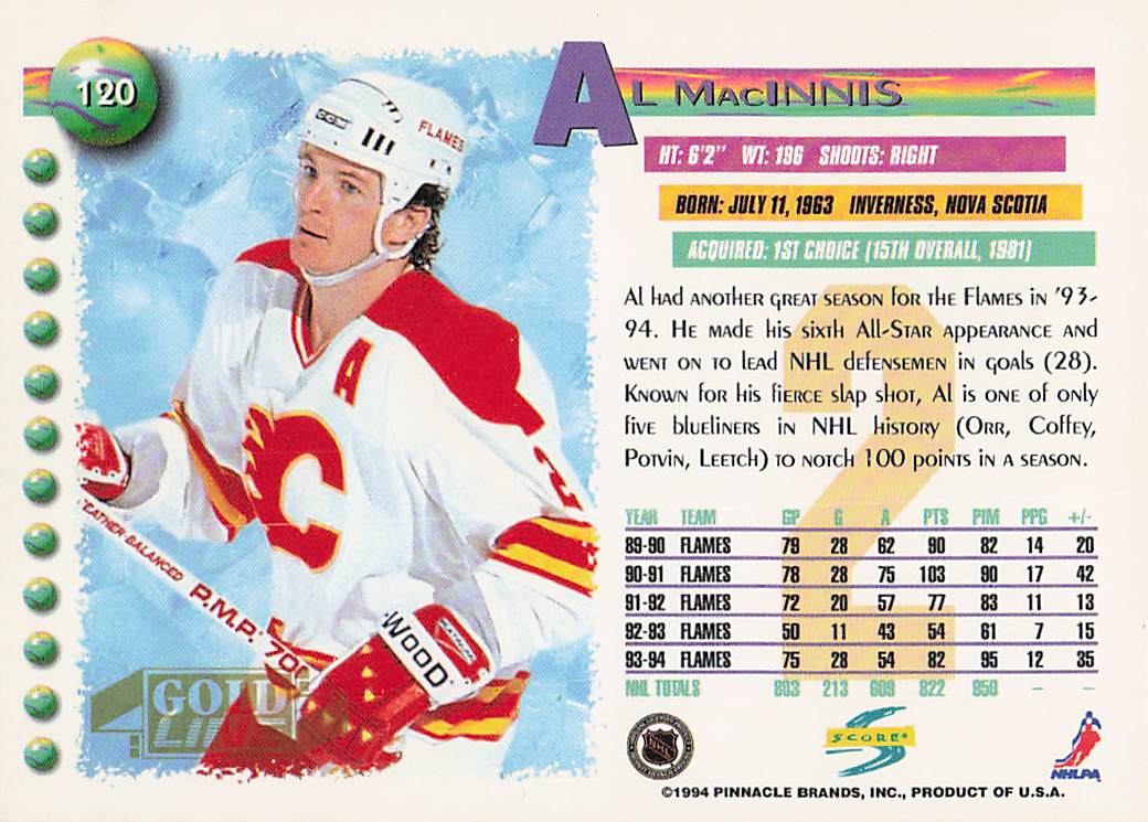 1994-95 Score Hockey Gold Line Al MacInnis #120