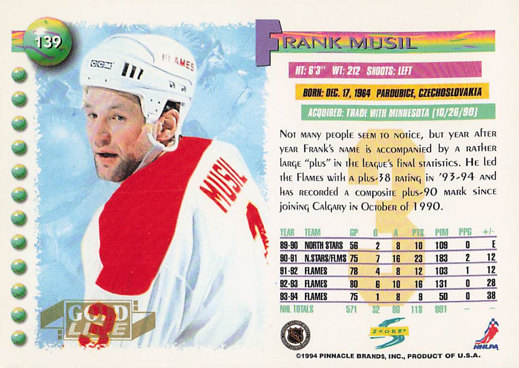 1994-95 Score Hockey Gold Line Frank Musil #139