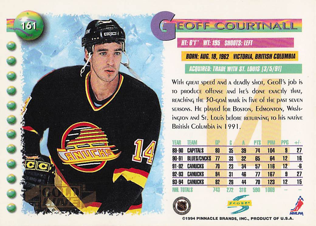 1994-95 Score Hockey Gold Line Geoff Courtnall #161