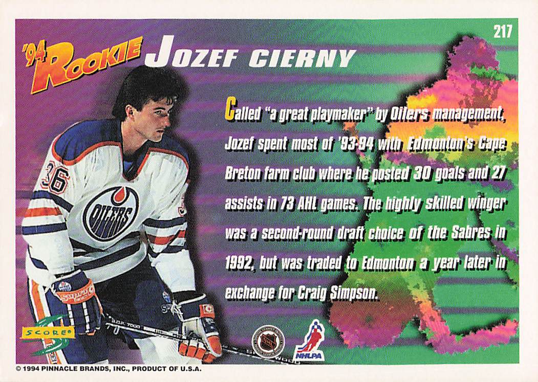 1994-95 Score Hockey Jozef Cierny #217 Rookie