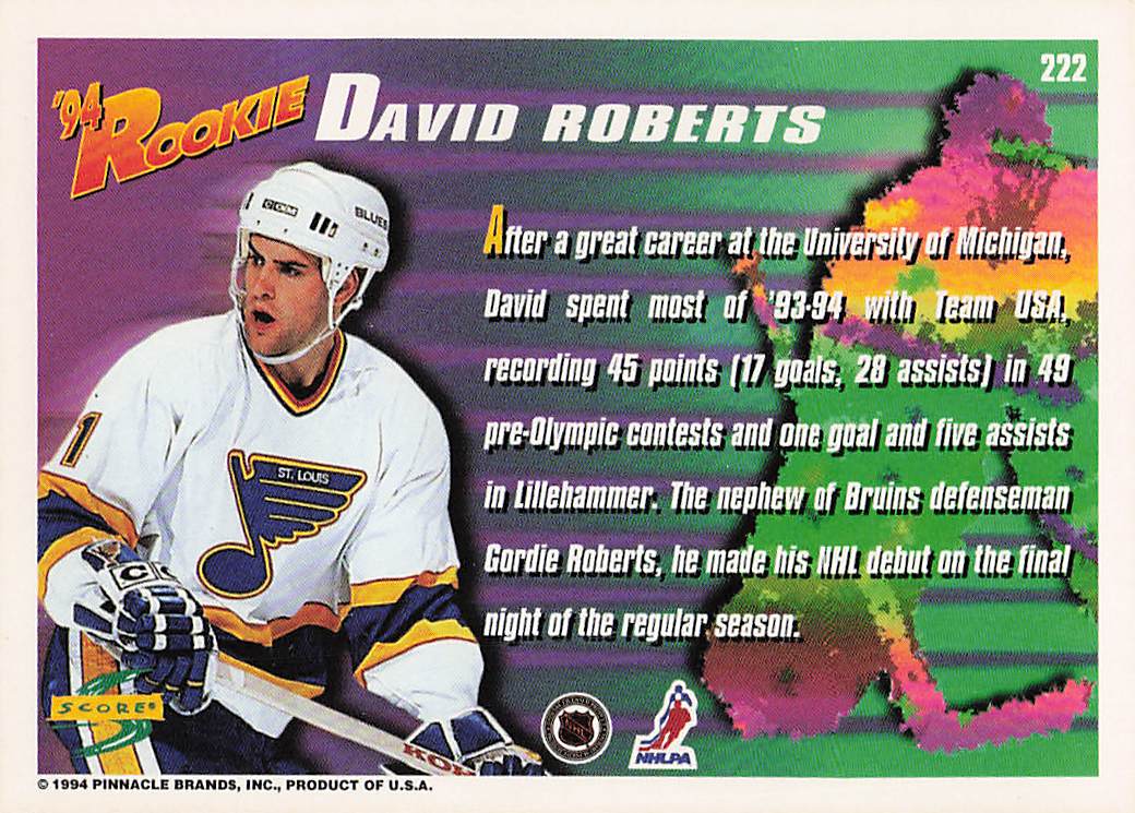 1994-95 Score Hockey David Roberts #222