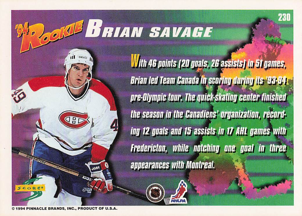1994-95 Score Hockey Brian Savage #230