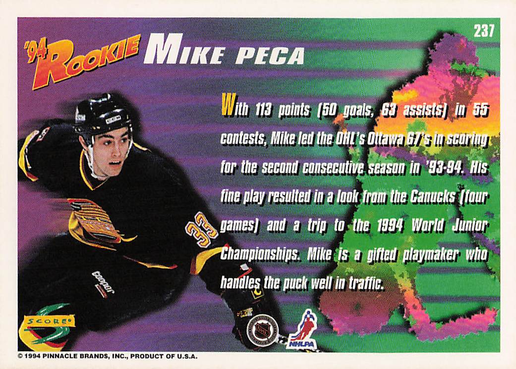 1994-95 Score Hockey Mike Peca #237
